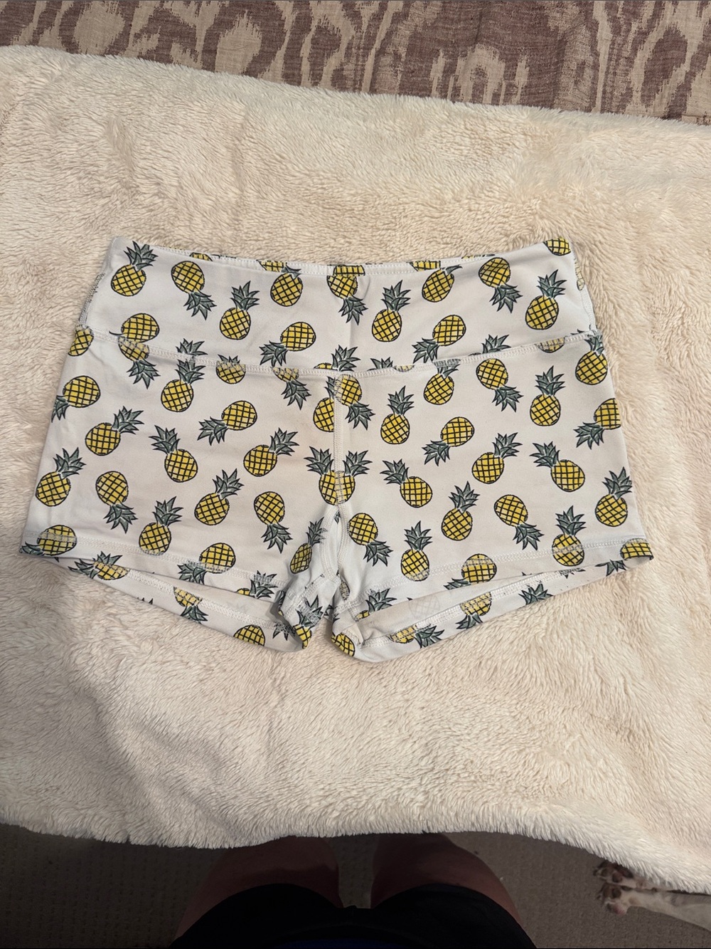 Savage Barbell White Bike Shorts with Yellow Pineapple Print